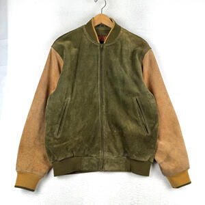 Vintage 80s 90s Small Fits M/L Two Tone Green Brown Suede Leather Bomber Jacket